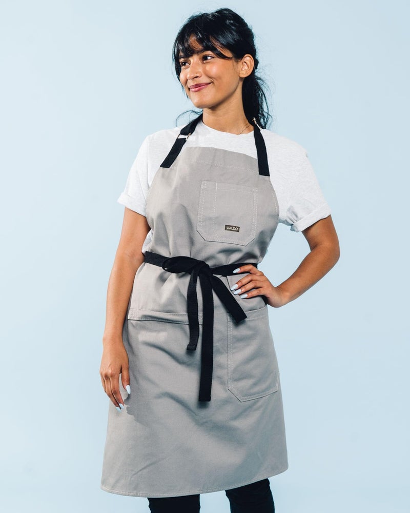 Caldo Daily Cotton Kitchen Apron for Cooking- Mens and Womens Professional Chef or Server Bib Apron - Adjustable Straps with Pockets and Towel Loop (Grey) - Image 2
